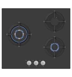 Placa Gas e Inducción - Vitrokitchen VG601NB, Tres Fuegos, 60 cm, Butano,  Negro