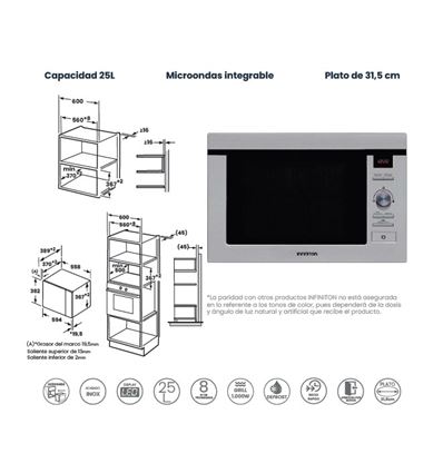 MICROONDAS INTEGR. INFINITON IMW1625 25L 900W GRIX - IMW-1625