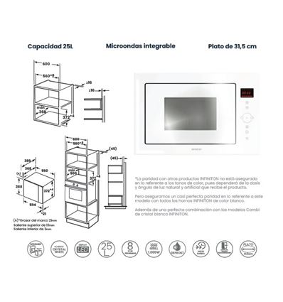 MICROONDAS INTEGR. INFINITON IMW-WGL52 25L 900W - IMW-WGL52