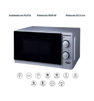 MICROONDAS INFINITON MW1121A 20L 700W GRILL PLATA - MW-1121A