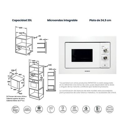 MICROONDAS INTEGR. INFINITON IMWWHITE1720 20L 80W - IMW-WHITE1720