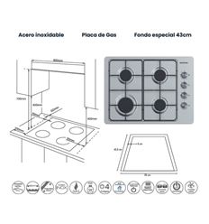 ENCIMERA INFINITON GAS43BXAL 60CM INOX 4 FUEGOS - GAS43BXAL