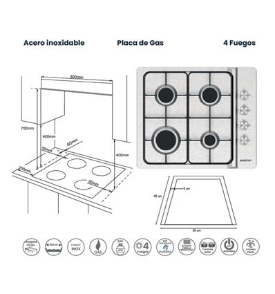 ENCIMERA INFINITON GAS4BNAI 4F INOX BUT. - GAS4BNAI