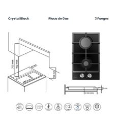 ENCIMERA MODULAR INFINITON GASCR2B 2F CRISTAL NEG. - GAS-CR2B
