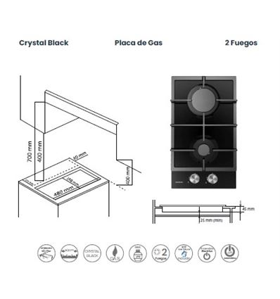 ENCIMERA MODULAR INFINITON GASCR2B 2F CRISTAL NEG. - GAS-CR2B