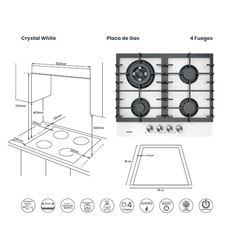 ENCIMERA INFINITON GG-43BK 60CM BLANCO 4 FUEGOS