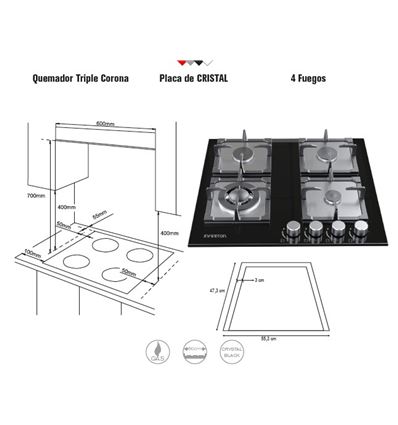 ENCIMERA INFINITON GGMCI-421 60CM NEGRO 4 FUEGOS - GGMCI-421