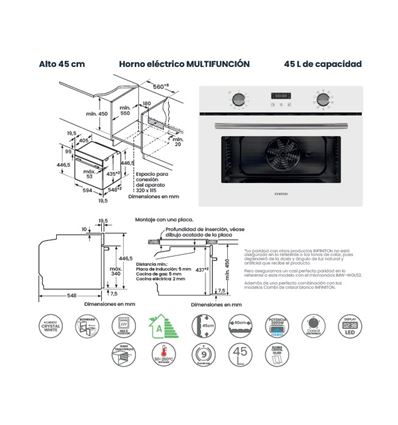 HORNO COMPACTO INFINITON 40ACW0 MULTIF. A BLANCO - HORNO40ACW0