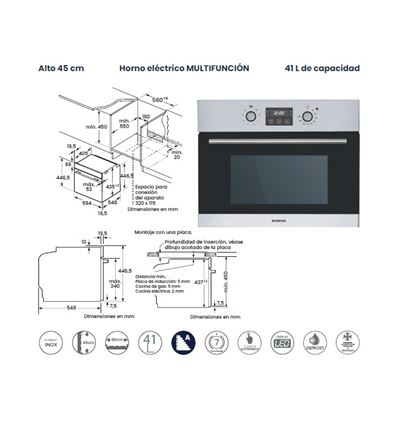 HORNO COMPACTO INFINITON 45AXD8 MULTIF. A INOX - HORNO45AXD8