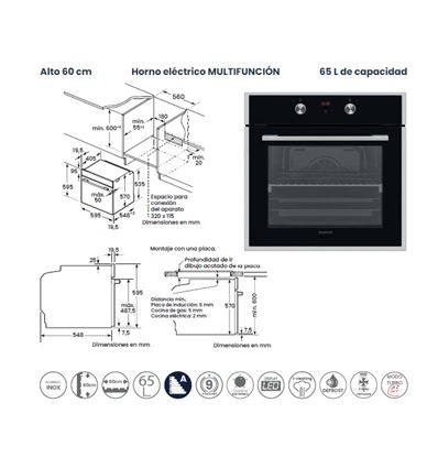 HONRO INFINITON HORNO A690 60CM NEGRO A - HORNO A690