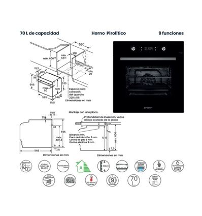 HORNO INFINITON P709FB MULTIF. PIROLÍTICO A NEGRO - HORNO P709FB
