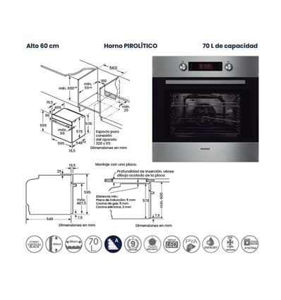 HORNO INFINITON PYE7028 MULTIF.PIROLITICO A INOX - HORNO PYE7028