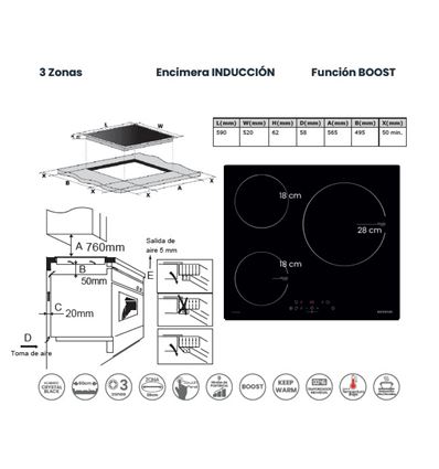 INDUCCION INFINITON IND3N61G28 3 ZONAS - IND3N61G28