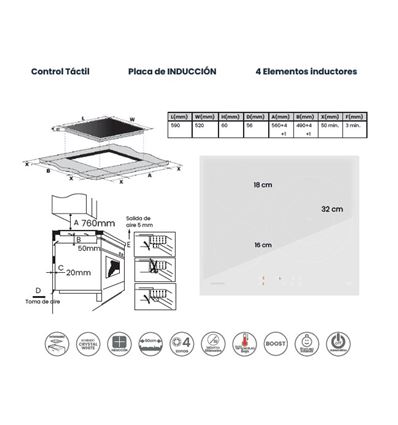 INDUCCION INFINITON IND-932WH 60CM BLANCO 3 ZONAS - IND-932WH