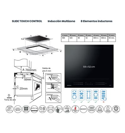 INDUCCION INFINITON INDF8BK74G38 60CM 8 ZONAS - INDF8BK74G38