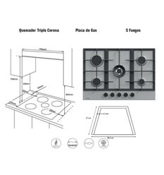 ENCIMERA INFINITON 76AGX51 70CM INOX 5 ZONAS - 76AGX51
