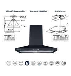 CAMPANA INFINITON 60 CMPP64NBH 400M3/H B NEGRO - CMPP-64NBH