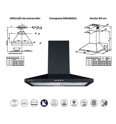 CAMPANA INFINITON 60 CMPP64NBH 400M3/H B NEGRO - CMPP-64NBH