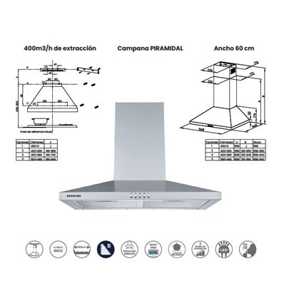 CAMPANA INFINITON 60 CMPP64XBL 400M3/H B INOX - CMPP-64XBL