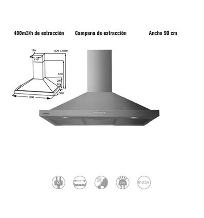 CAMPANA INFINITON CMPP-90S 90CM 400M3/H INOX C - CMPP-90S
