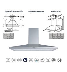 CAMPANA INFINITON 90 CMPP94XBJ 400M3/H B INOX - CMPP-94XBJ
