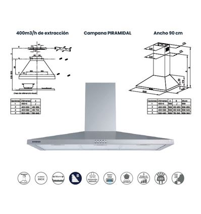 CAMPANA INFINITON 90 CMPP94XBJ 400M3/H B INOX - CMPP-94XBJ