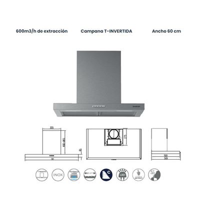 CAMPANA INFINITON 60 CMPTSTL6T6 600M3/H C INOX - CMPT-STL6T6