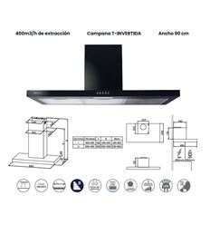CAMPANA INFINITON CMPT-TSH9B63N 90CM 400M3/H NEG.B - CMPT-TSH9B63N