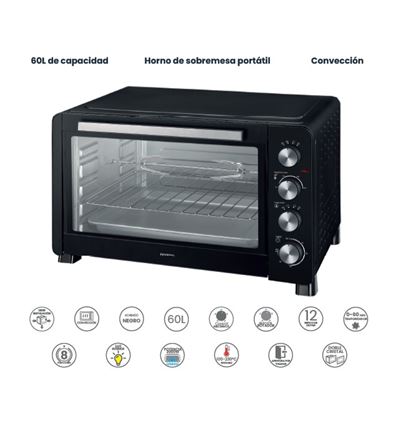 MINI HORNO INFINITON HSM25N60 60L 2000W NEGRO - HSM-25N60