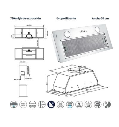 CAMPANA INFINITON CMPG-702 70CM 720M3/H A+ - CMPG-702