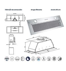 CAMPANA INFINITON CMPG-907 90CM 720M3/H A+ - CMPG-907