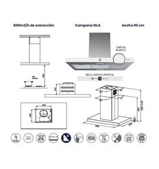 CAMPANA INFINITON CMPT-ISH97WG 90CM 800M3/H A - CMPT-ISH97WG