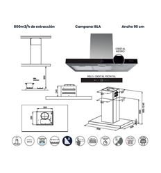 CAMPANA INFINITON CMPT-ISH98LR 90CM 800M3/H A - CMPT-ISH98LR