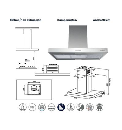 CAMPANA ISLA INFINITON 90 CMPTISH99X 800M3/H A INX - CMPT-ISH99X