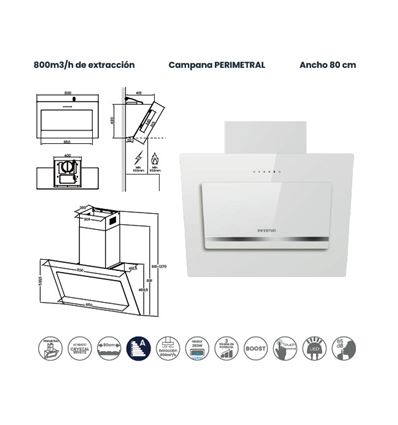CAMPANA INFINITON 80 CMPTRAL81W 800M3/H A BLANCO - CMPTRAL-81W