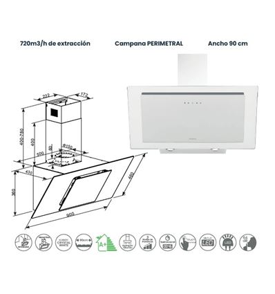 CAMPANA INFINITON 90 CMPTRALBL94 720M3/H A+ BLANCA - CMPTRAL-BL94