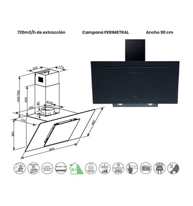CAMPANA INFINITON 90 CMPTRALTN96 720M3/H A+ CR.NEO - CMPTRAL-TN96