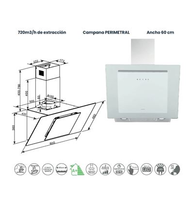 CAMPANA INFINITON 60 CMPTRALW69 720M3/H A+ BLANCA - CMPTRAL-W69