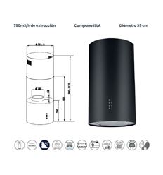 CAMPANA ISLA INFINITON 60 CMPYBIS9N 750M3/H A++ NA - CMPY-BIS9N