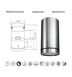 CAMPANA INFINITON CMPY-IST9A 35CM 700M3/H A+ - CMPY-IST9A