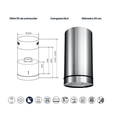 CAMPANA INFINITON CMPY-IST9A 35CM 700M3/H A+ - CMPY-IST9A