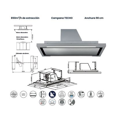 CAMPANA INFINITON CMPY-CL9XA85 90CM 850M3/H A+ - CMPY-CL9XA85