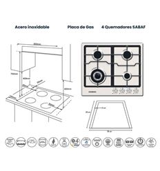 ENCIMERA INFINITON GASDL4 60CM INOX 4 ZONAS - GASDL4