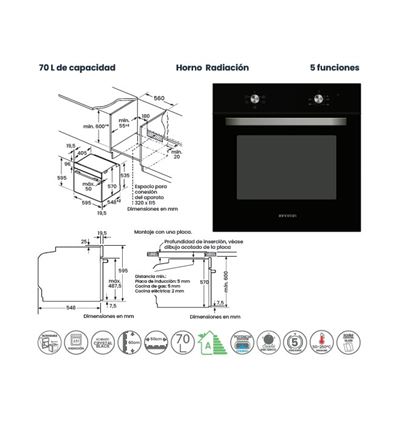 HORNO INFINITON HORNO 4L70BK 60CM 3000W A - HORNO 4L70BK