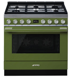 Cocina de gas Smeg CPF9GPOG 90x60 cm 6 fuegos color verde clase A+