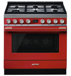 Cocina de gas Smeg CPF9GPR 90x60 cm 6 fuegos en color rojo clase A+