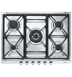 Placa de gas Smeg SE70SGH-5 de 70 cm en acero inoxidable con 5 fuegos sin mandos